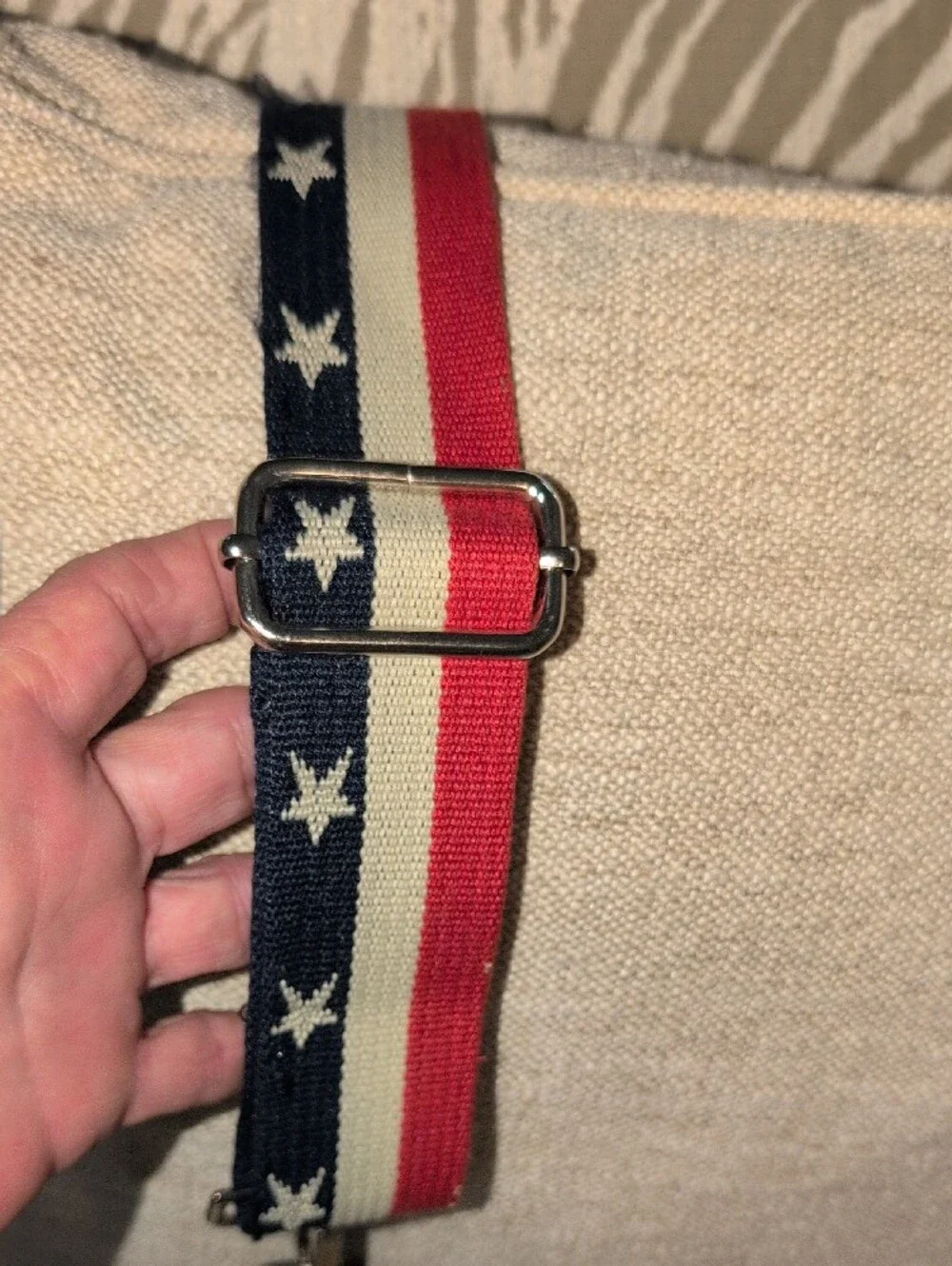 Black Leather Crossbody with Patriotic Stars And Stripes Guitar Strap